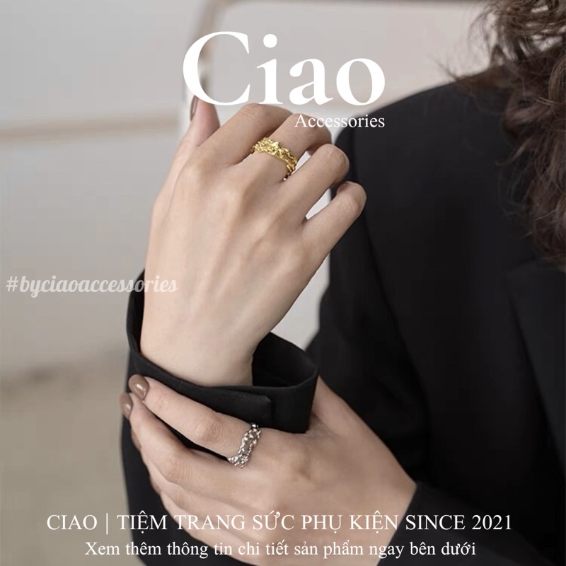 [HOẢ TỐC 1H] Nhẫn mạ bạc S925 thiết kế hoạ tiết trừu tựơng mã 25 phong cách trendy Ciao accessories