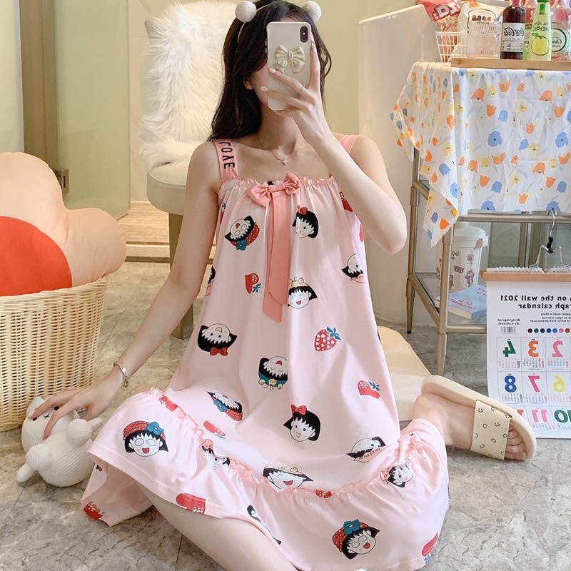 Đầm bầu -váy Mặc nhà -chất liệu - thun sữa - mềm - mát - mịn ( V 2 dây - BIGSIZE )