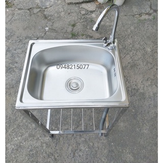 CHẬU RỬA CHÉN 50x40x C78CM, 1 HỘC INOX CÓ CHÂN( đầy đủ phủ kiện)