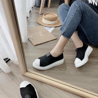 Giày slip on nữ chun chéo đen trắng