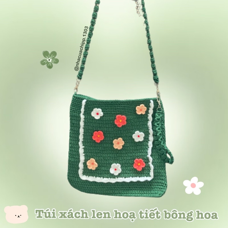 Túi xách len hoạ tiết bông hoa đáng yêu