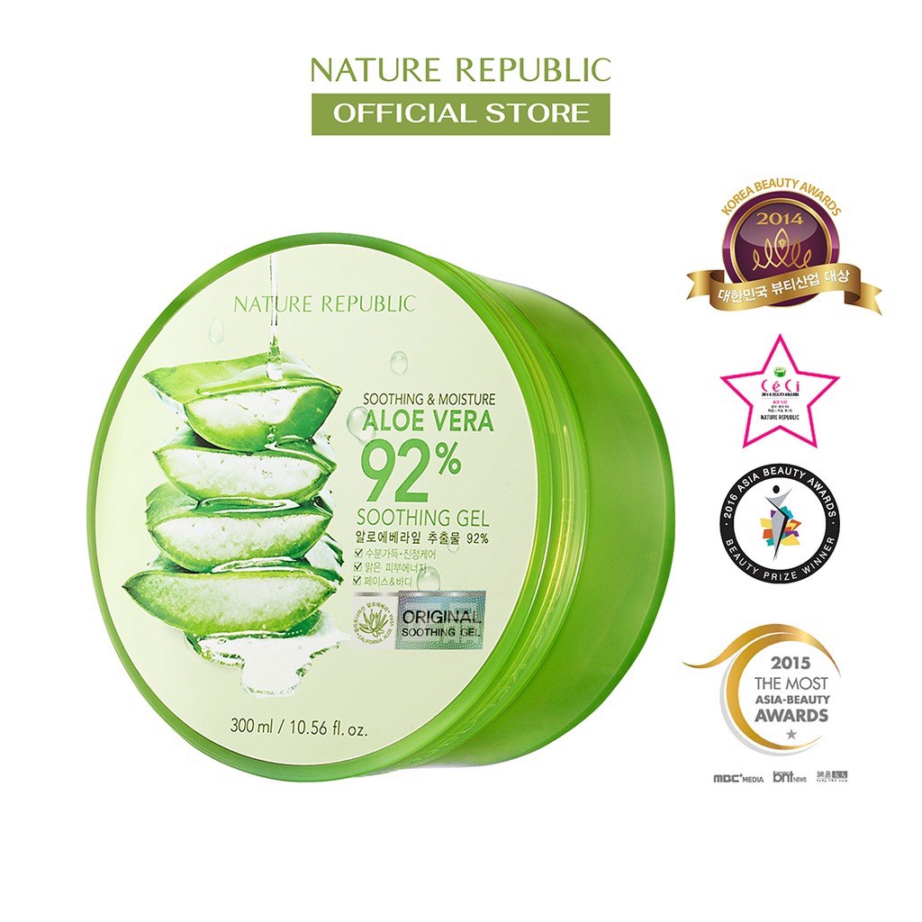 Nature Republic Kem dưỡng da Soothing &amp; Moisture Aloe Vera 92% Soothing Gel (Jar) 300ml