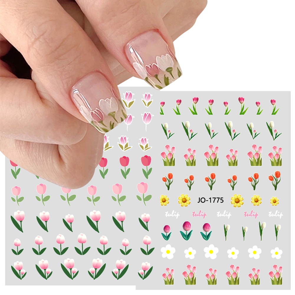 Hình Dán Trang Trí Móng Tay Họa Tiết Hoa Lá 3D Màu Hồng Xinh Xắn Thời Trang DIY