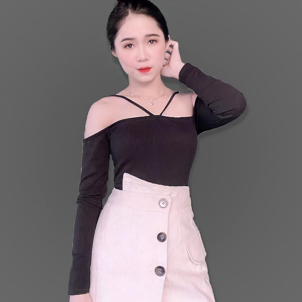 Áo TRỄ VAI Nữ TAY DÀI GenY Áo Kiểu Nữ Dài Tay Chất Len Tăm Dày Dặn Mềm Mịn ADT02