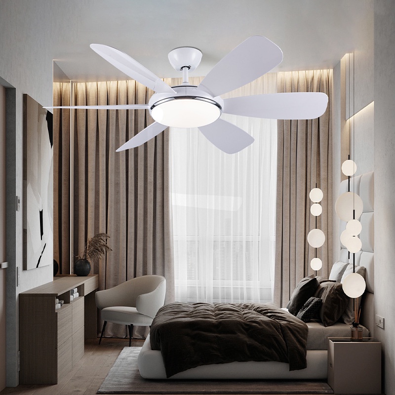 Quạt Trần Có Đèn 6 Cánh Nhựa Màu Trắng, Quạt Trần Trang Trí Phòng Khách/Chung Cư