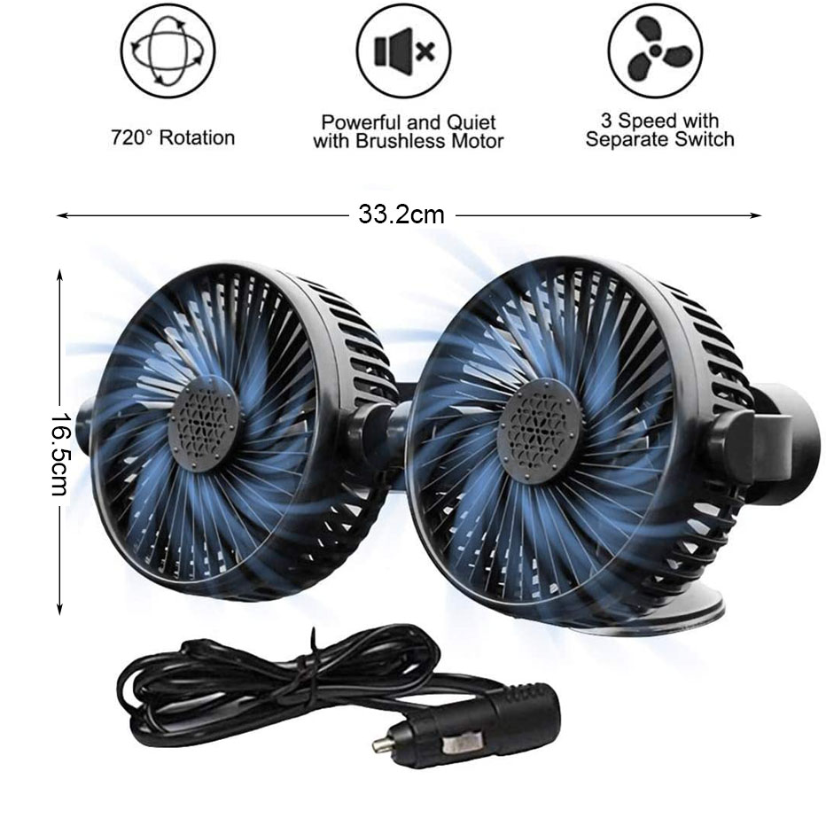 Quạt Làm Mát Hai Đầu Xoay 360 Độ 12V / 24v Tùy Chỉnh Âm Thanh Cho Xe Hơi