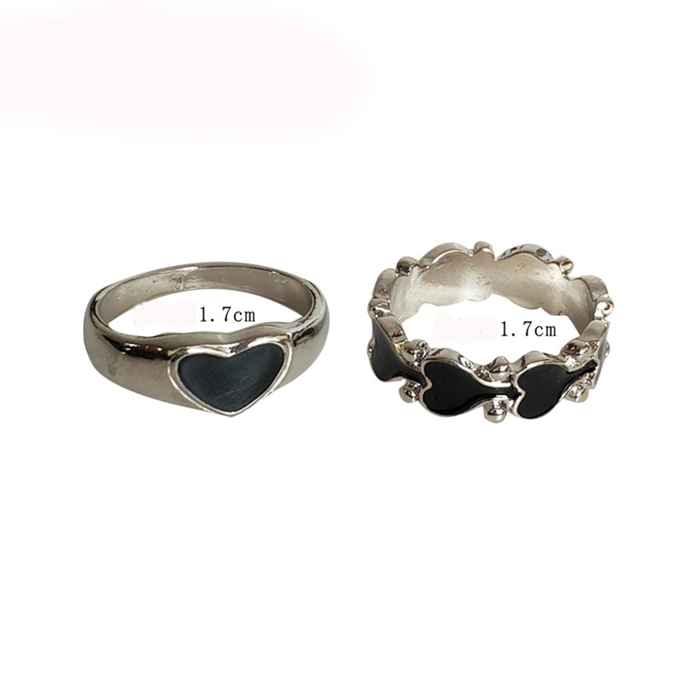 Bộ 2 Nhẫn Hình Trái Tim Màu Đen Phong Cách Gothic Cổ Điển Thời Trang Cho Nữ