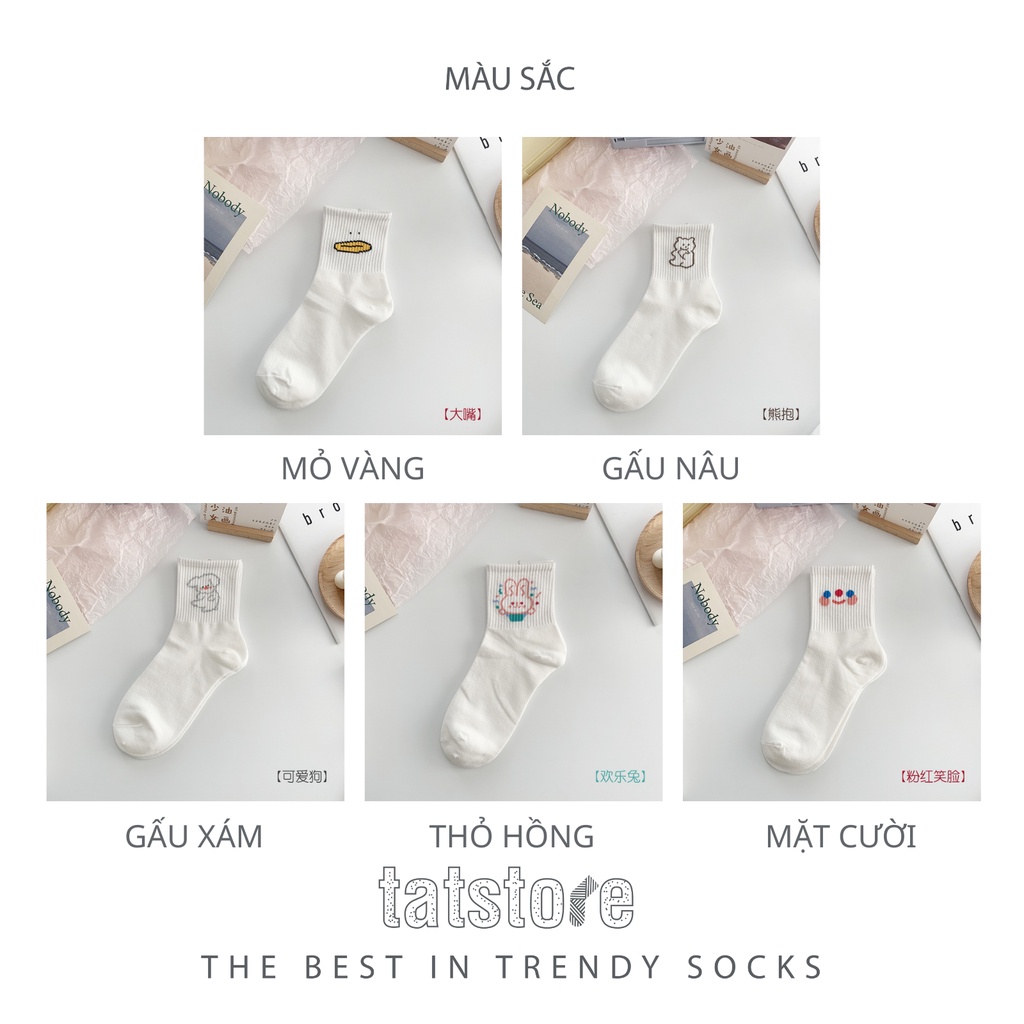 Bít tất nữ tất Hàn cổ cao màu trắng hình thú cute rất xinh vải mềm dễ phối đồ TẤT STORE 10CCF5
