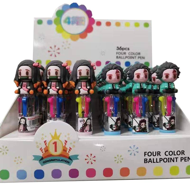 Bút bi 4 màu sắc trong 1 xinh xắn tiện lợi 4 Colors Cute Anime Demon Slayer Kimetsu No Yaiba Kamado Tanjirou Nezuko Chunky Ballpoint Pen Kawaii Rollerball Pen School Office Supply Gift Stationery