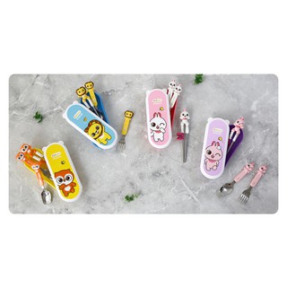 Bộ hộp, đũa, muỗng, nĩa hình cú/sư tử/thỏ EDISON Edison Friends Stainless Chopsticks Spoon & Fork Case Set, Hàn Quốc