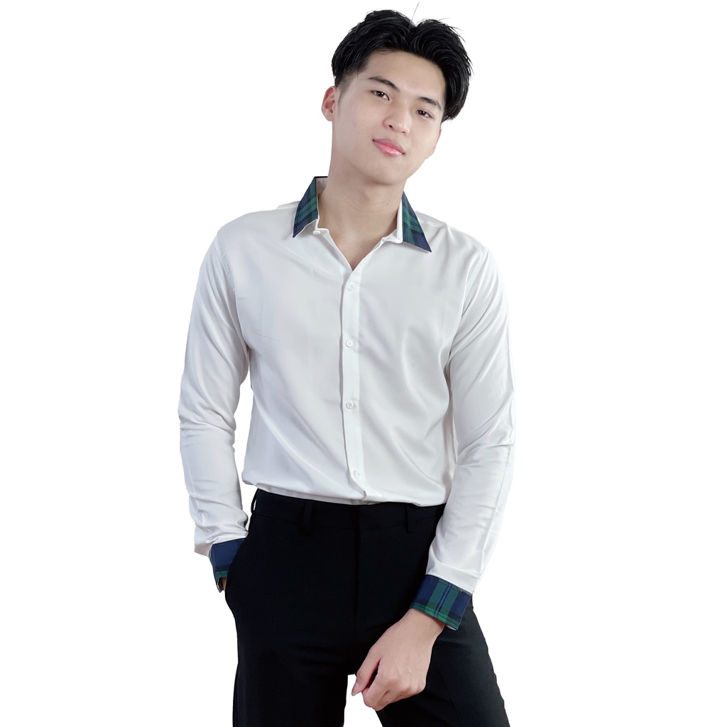Áo sơ mi nam tay dài phối màu 4YOUNG SM203