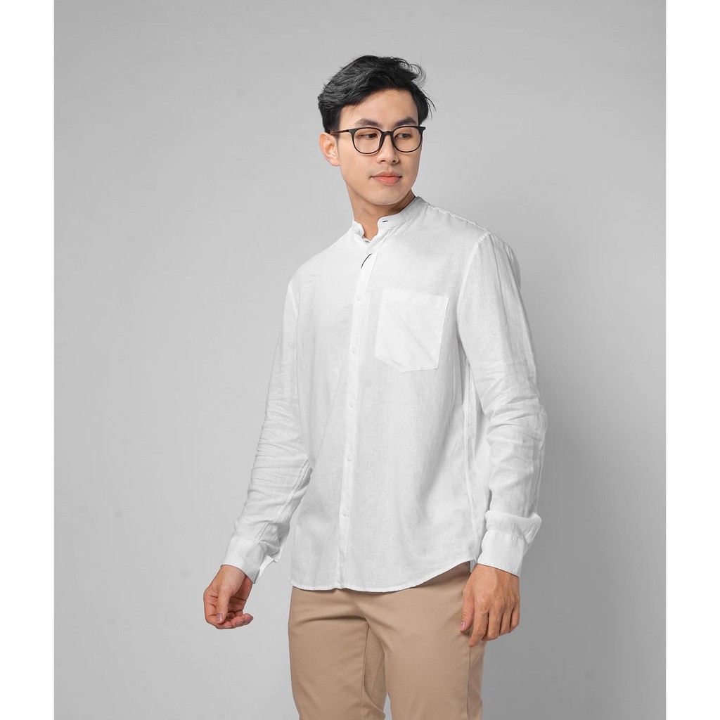 ROUTINE - Áo sơ mi cổ trụ có túi 4 màu vải linen cao cấp SHL030 - Shop LA STORE