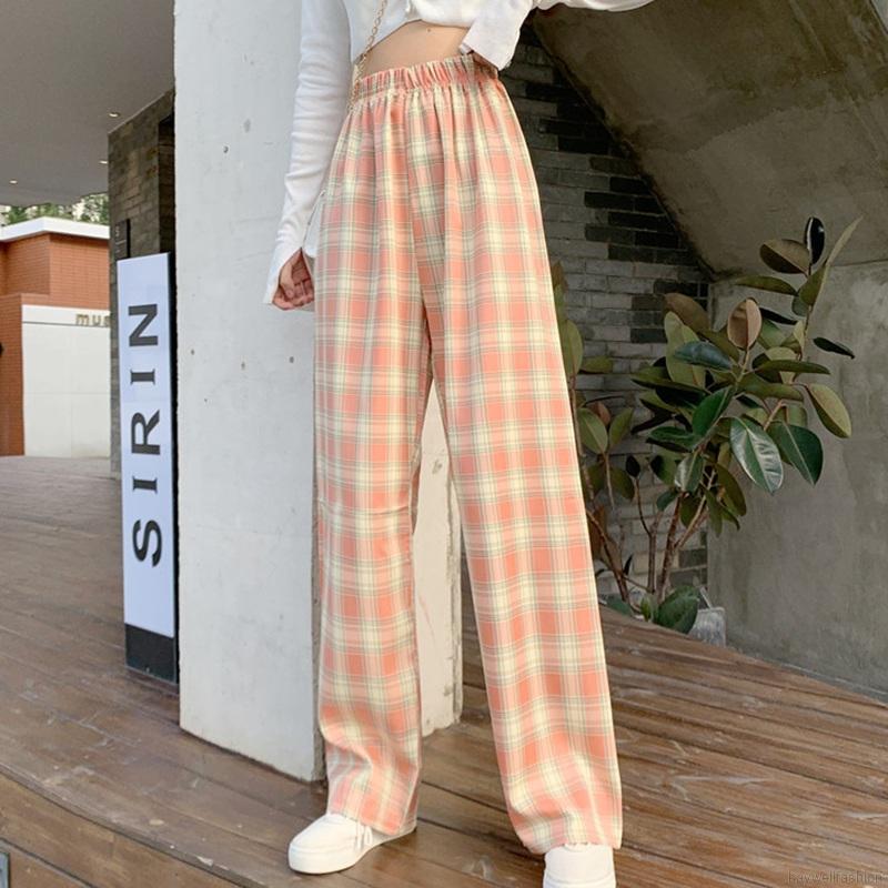 [Baywellfashion]Quần Dài Ống Rộng Họa Tiết Ca Rô Phong Cách Hàn Quốc Dành Cho Nữ | BigBuy360 - bigbuy360.vn