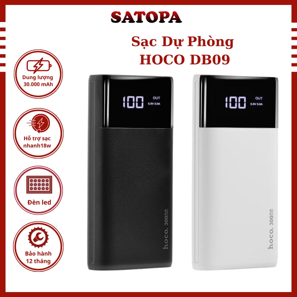 Sạc dự phòng iphone 30000mAh HOCO DB09 hỗ trợ sạc nhanh PD 18W có đèn led hiển thị - SATOPA OFFICIAL