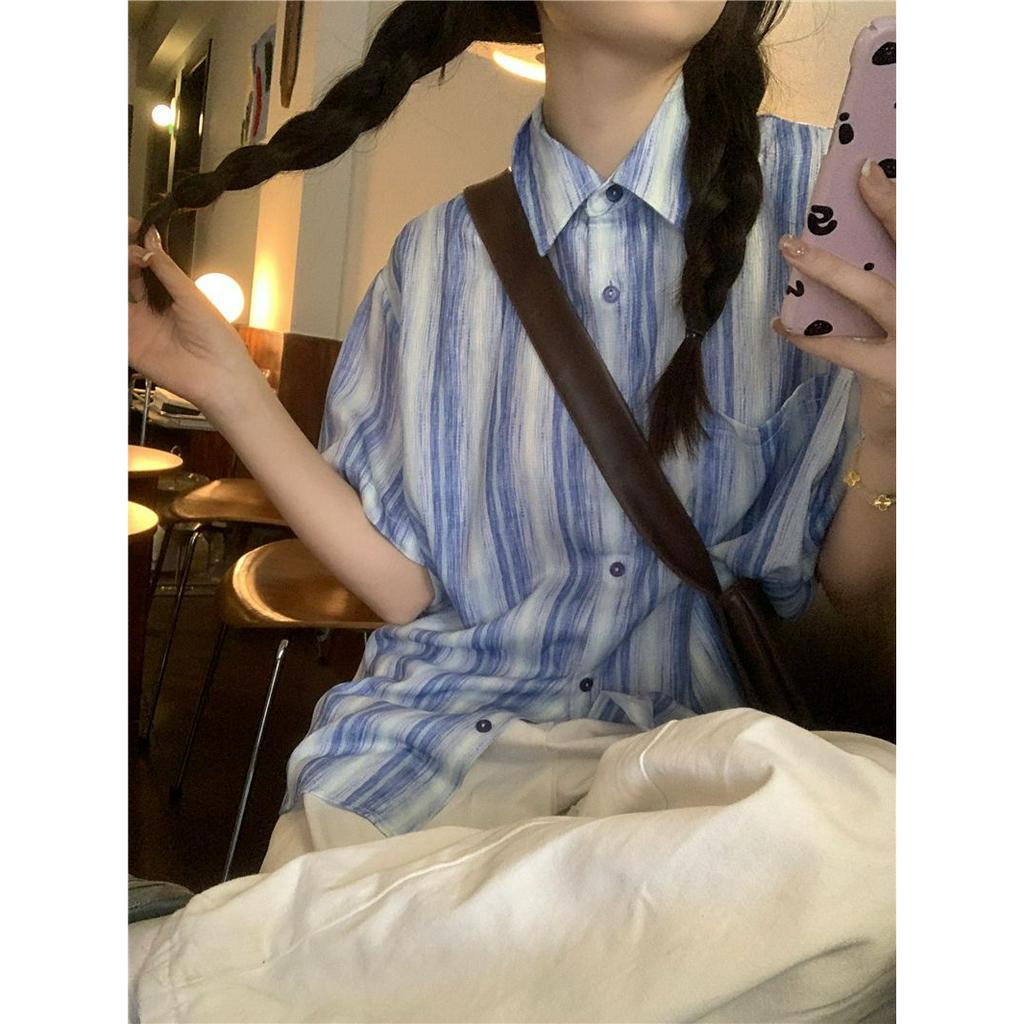Lalisas Áo Sơ Mi Tay Ngắn Dáng Rộng Cổ polo Nhuộm Màu Nhuộm Phong Cách Hàn Quốc Thời Trang Cho Nữ
