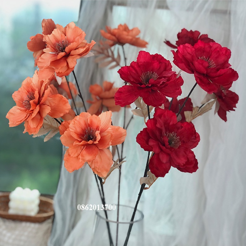 Hoa giả - Hoa hải quỳ giả 66cm cành 3 bông decor, trang trí nhà cửa văn phòng sang trọng