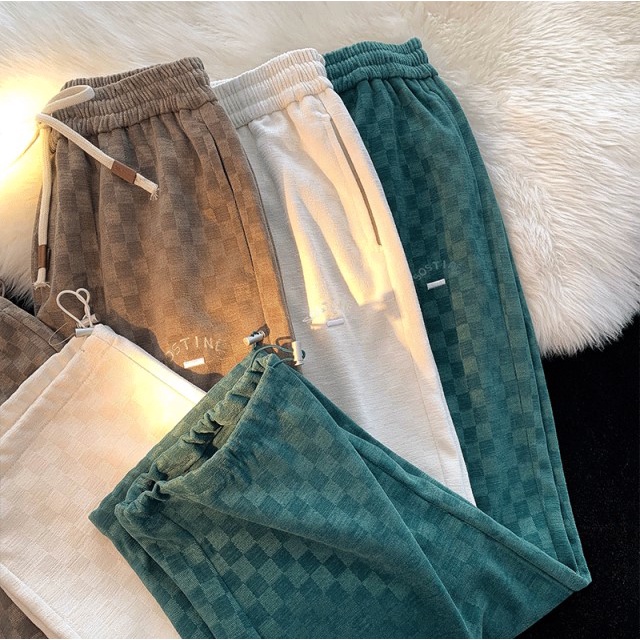 quần kẻ caro ống rộng simple quần ống rộng nam unisex quần nam hàn quốc