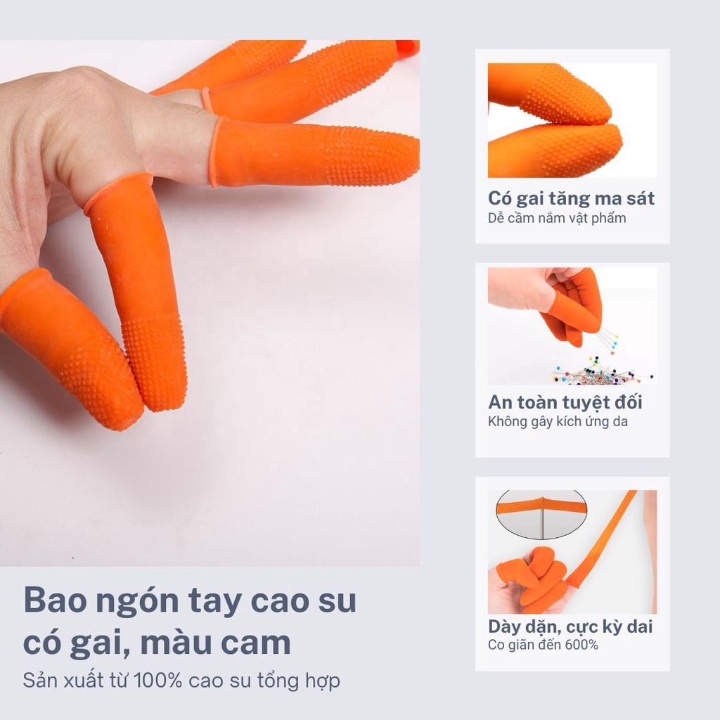 Bao ngón tay cao su màu Cam gai sần tăng độ bám, ma sát chống tĩnh điện chống thấm co giãn tốt