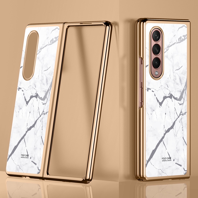 Ốp điện thoại nắp lật mặt kính cường lực họa tiết đá cẩm thạch cho Samsung Fold 2 Fold 3 Z Fold 3 2 5g