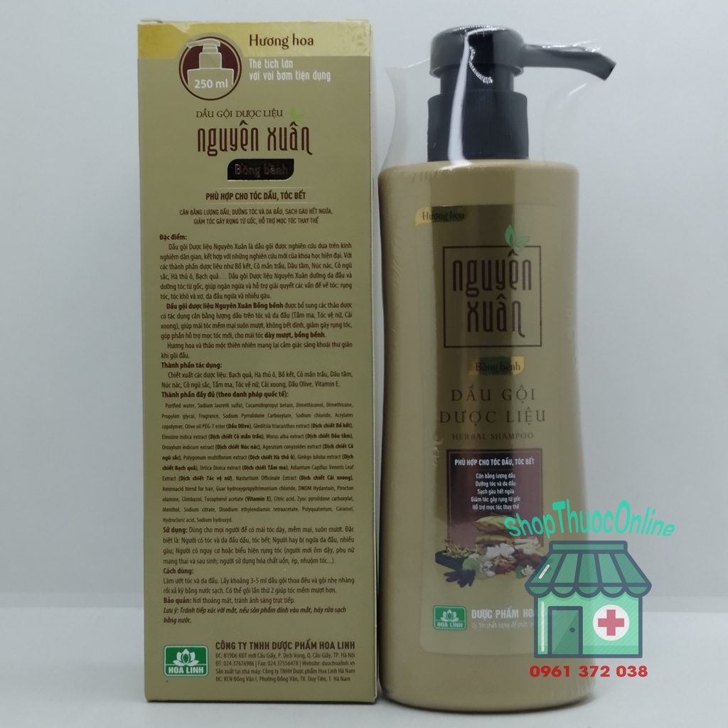 Dầu gội dược liệu Nguyên Xuân chai 250ml dưỡng tóc và da đầu, sạch gàu, hết ngứa, giảm rụng tóc, hỗ trợ mọc tóc