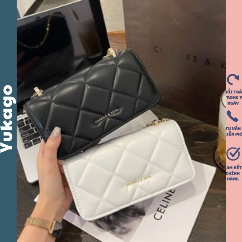 Túi xách nữ đeo chéo ô trám phồng chữ nhật nấp gập chất liệu da cao cấp YUKAGO T1.027.DE