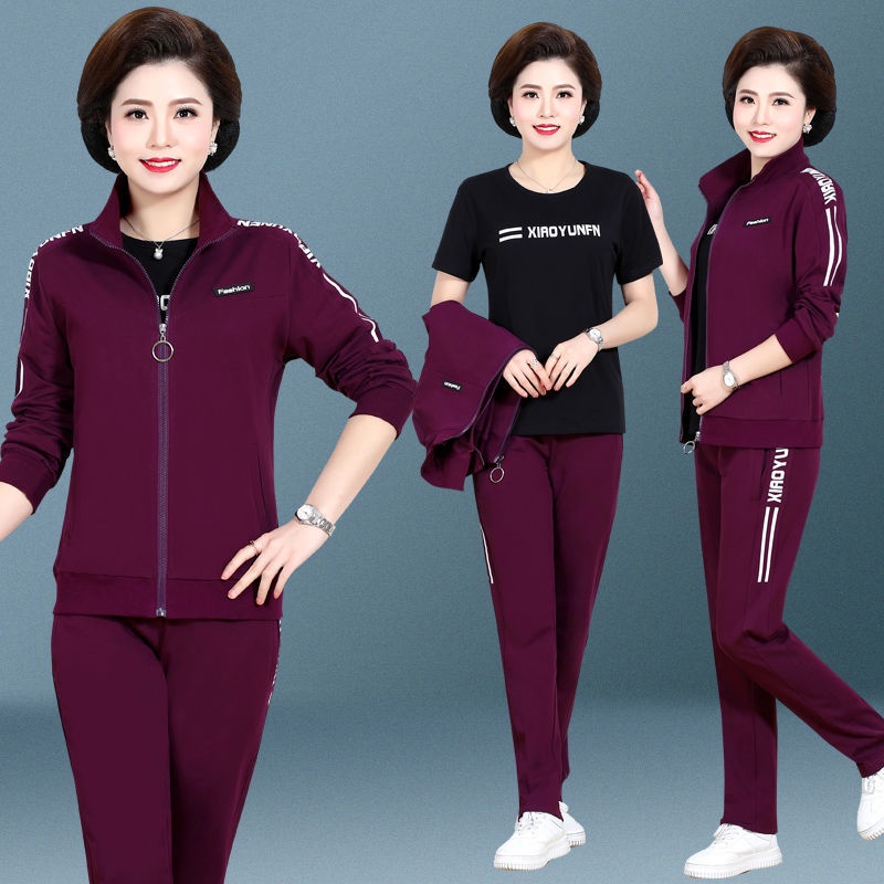 Bộ đồ hai mảnh lớn cho người trung niên và cao tuổi nhung mới về thể thao thu đông và thư giãn