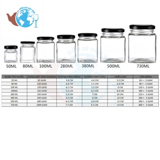 Hũ vuông 750ml, hũ thủy tinh vuông đựng gia vị thực phẩm