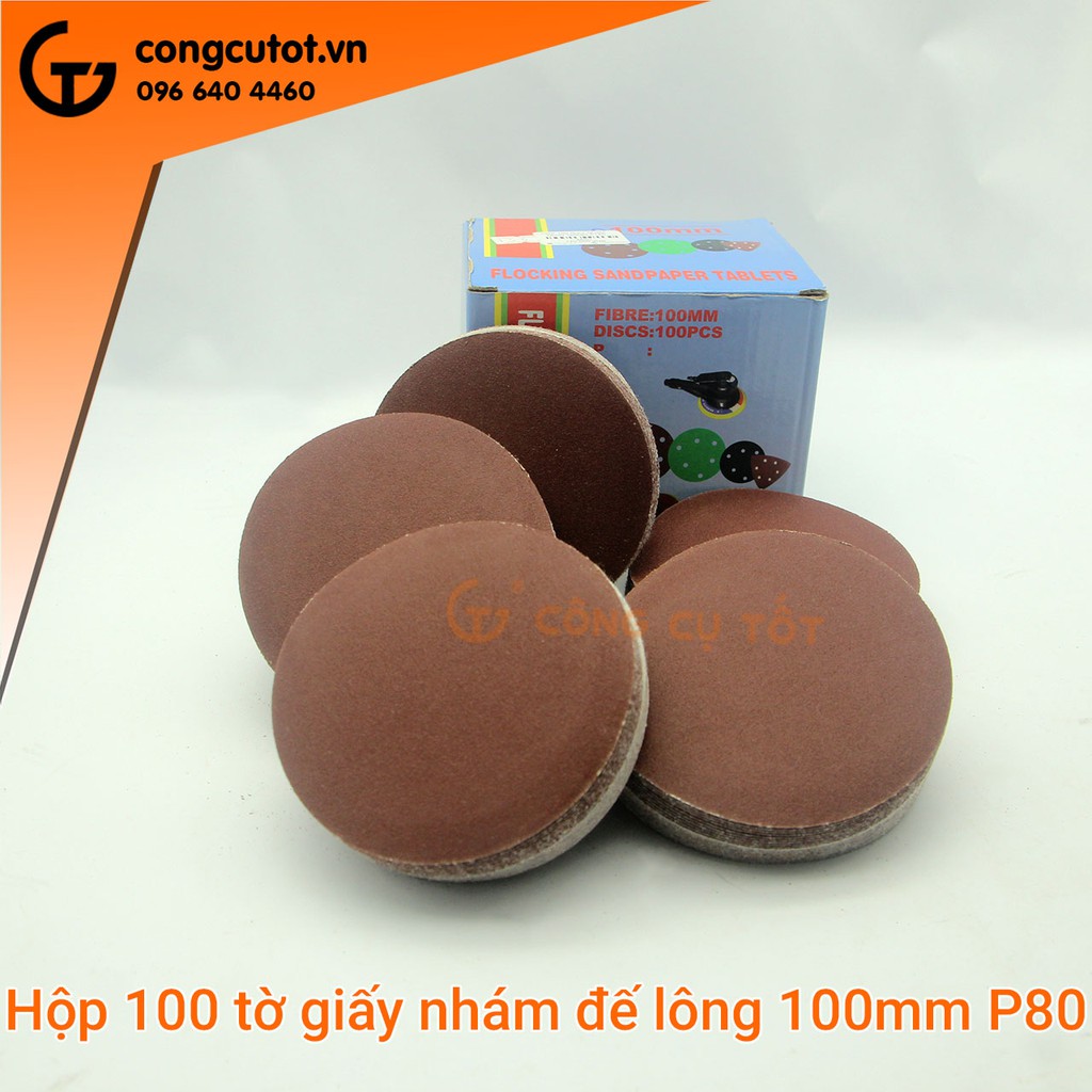 Hộp 100 giấy nhám tròn 100mm chuẩn P80