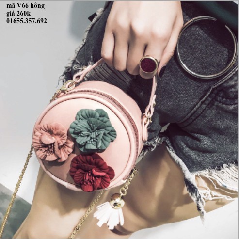 Túi đeo chéo hoa trà, túi xách mini hoa nổi họa tiết dễ thương