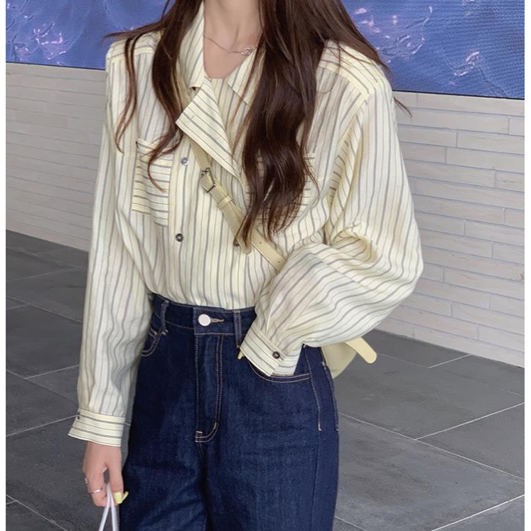 (MớI) Áo Sơmi DàI Tay Kẻ SọC Đơn GiảN Cho Nữ