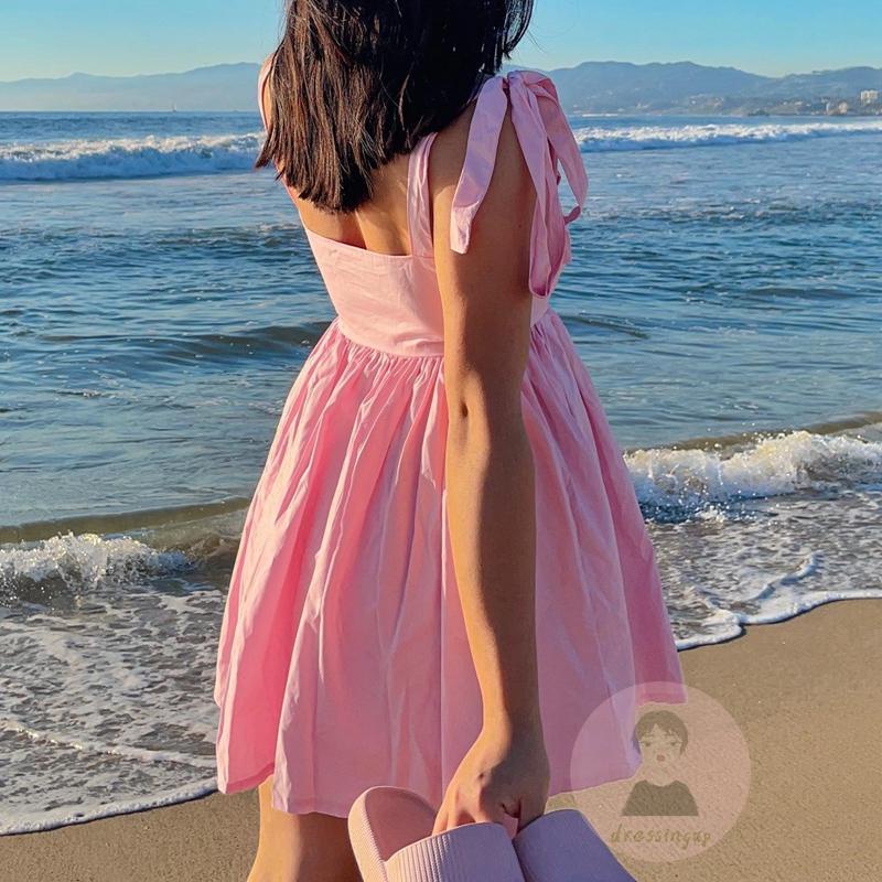 Đầm Hai Dây Màu Sắc Trơn Thời Trang Mùa Hè Xinh Xắn Cho Nữ