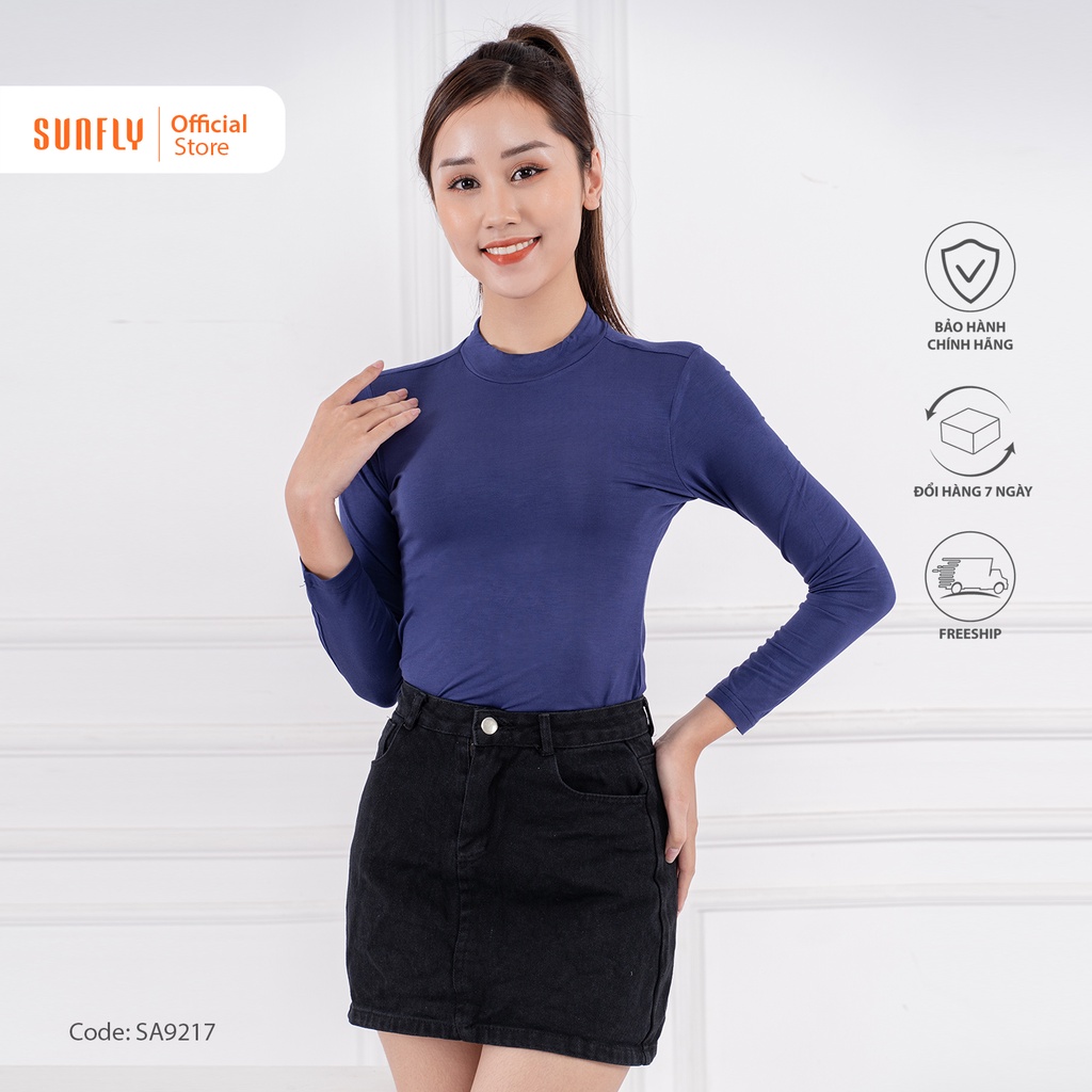 Áo giữ nhiệt nữ cổ tròn chất cotton SUNFLY SA9217