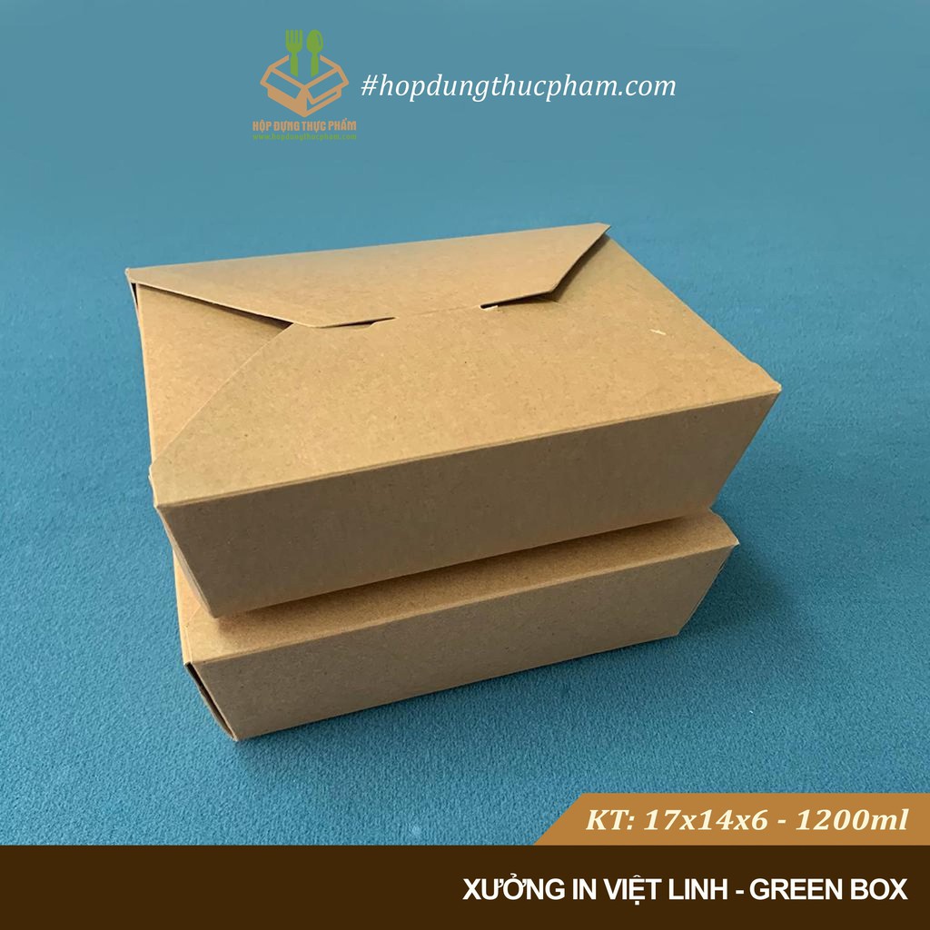 【FreeShip】Hàng Chuẩn Chống Nước - 100 Hộp giấy đựng thức ăn loại 1200ml (17x14x6cm) đựng cơm, đựng thức ăn nhanh