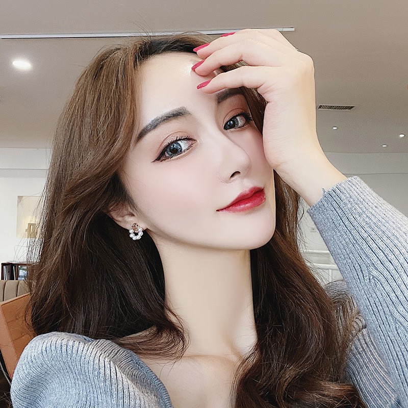 Khuyên tai kẹp không bấm lỗ chốt cố định K219 bằng hợp kim mạ vàng hình bông hoa gắn hạt trai dáng ngắn Leous