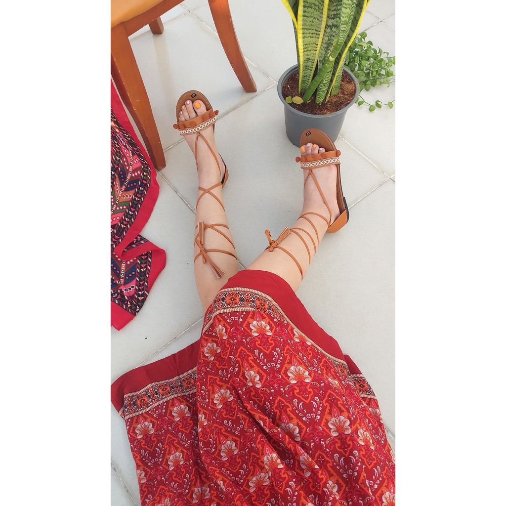 Giày Sandal Chiến Binh Cột Dây Phong Cách Boho  (tua mới)