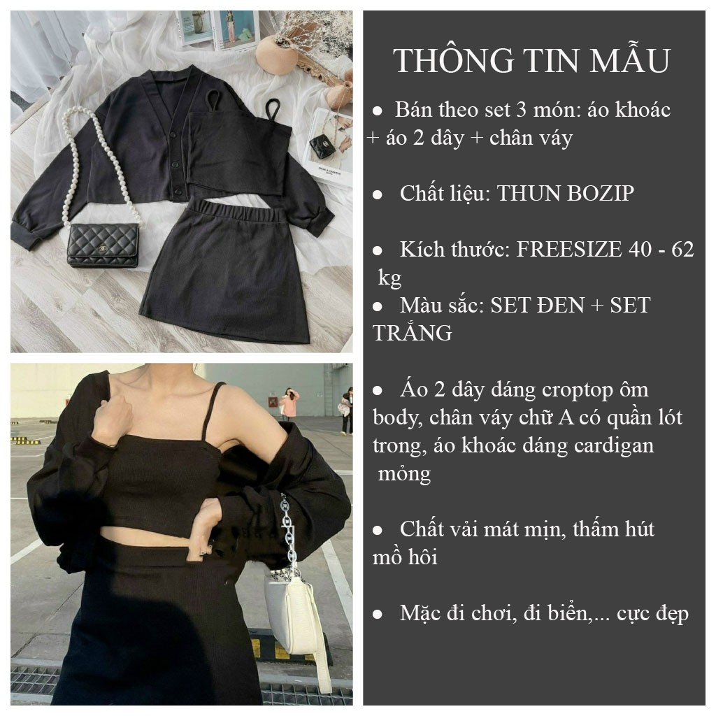 Set chân váy kèm áo khoác mỏng và áo 2 dây nữ mềm mịn_VIETVENUS