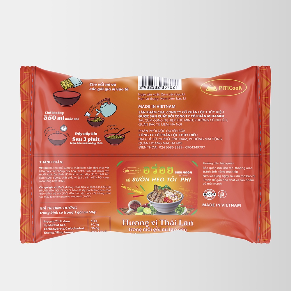 Mì tôm vị sườn heo tỏi phi, đậm vị, siêu ngon chính hãng Piticook 60g | BigBuy360 - bigbuy360.vn