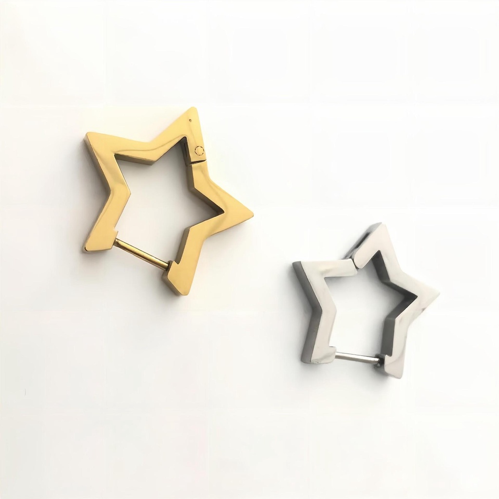 1 chiếc - Khuyên tai ngôi sao thép titan không đen