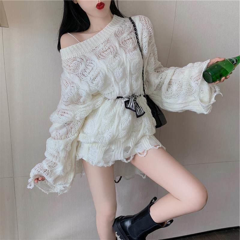 Áo sweater tay dài dáng rộng thời trang xuân thu phong cách Hàn Quốc cho nữ