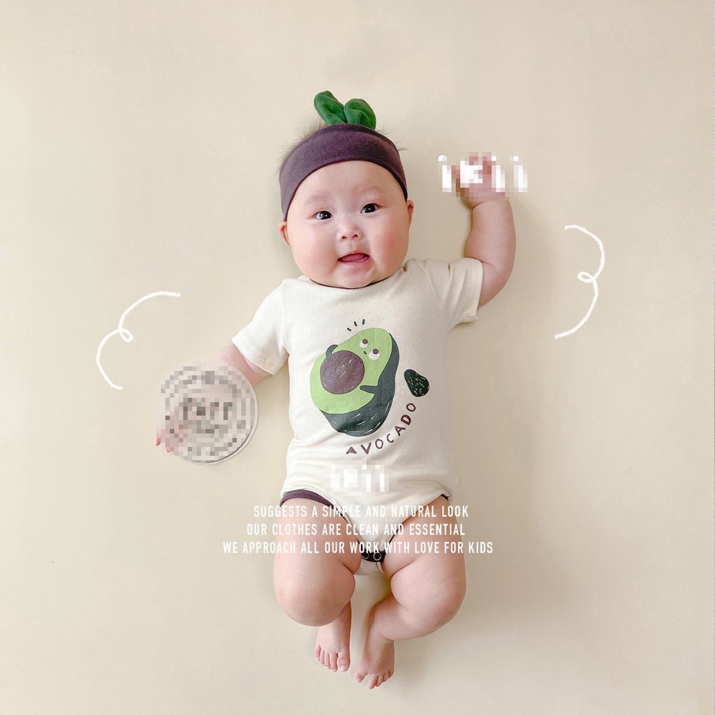 Bộ Áo Liền Quần Tay Ngắn In Họa Tiết Trái Bơ Dễ Thương Thời Trang Mùa Hè Cho Bé Sơ Sinh Từ 0-2 Tuổi