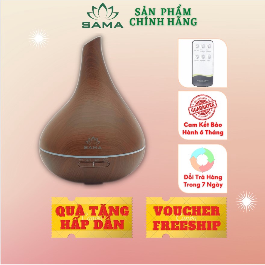 (Tặng Điều Khiển) Máy Khuếch Tán Tinh Dầu Giọt Nước Siêu ÂmCHÍNH HÃNG SAMADung Tích 500ml