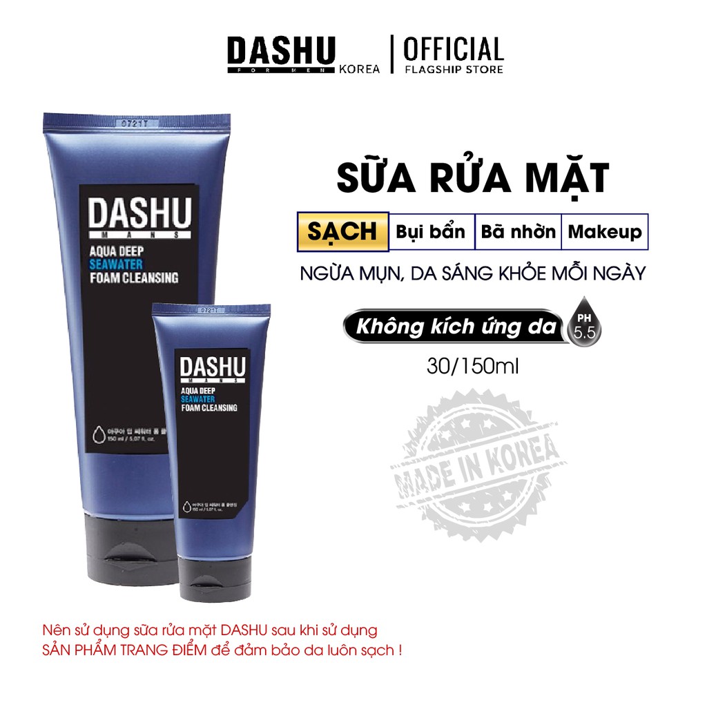 [Mã SKAMLTSM9 giảm 10% đơn 99K] Sữa Rửa Mặt DASHU Man's Aqua Deep Seawater Foam Cleansing nam nữ 150ml