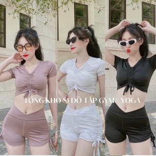 Set Bộ Quần Đùi Áo Croptop Dây Rút Cực Xinh (Đồ Tập Gym-Yoga Nữ)