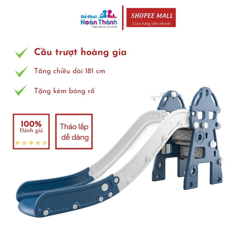 Cầu trượt trẻ em Hoàn Thành đa chức năng dài 181 cm tặng kèm bóng rổ
