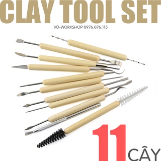 Bộ 11 cây dụng cụ điêu khắc đất sét - dụng cụ nặn tượng, tạo hình nặn búp bê, điêu khắc gốm đa năng