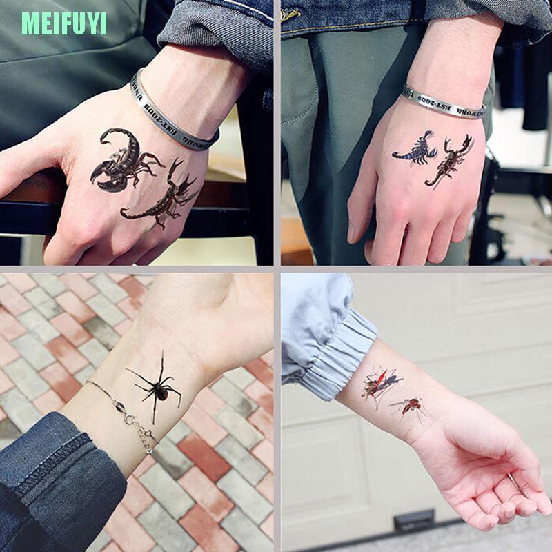 Hình Xăm Dán Tạm Thời Họa Tiết Nhện/Bọ Cạp 3D Halloween Cá Tính