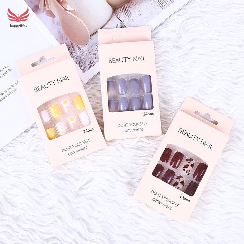 Set 24 Móng Tay Giả Thời Trang Cho Nữ Kèm Keo Dán