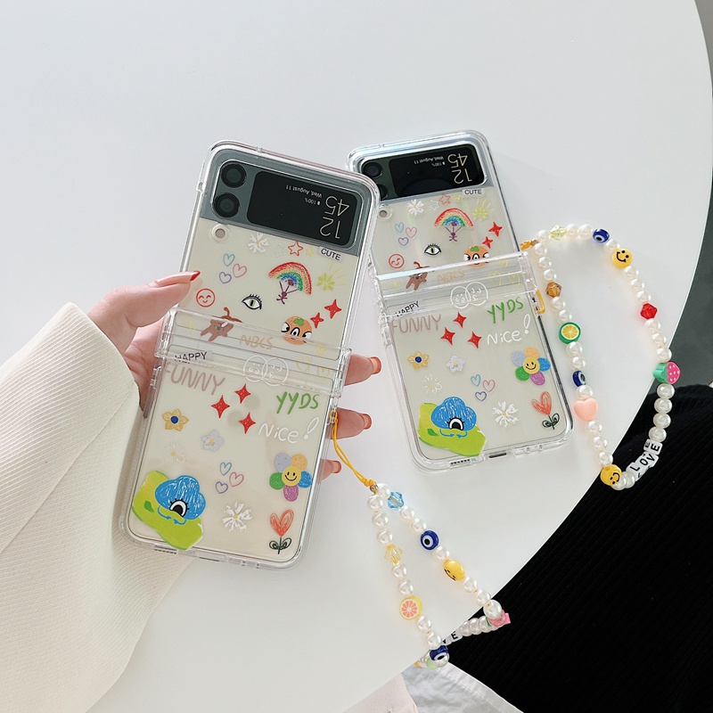 Ốp Điện Thoại Nhựa PC Cứng Hình Hoa Cầu Vồng 3 Trong 1 Thời Trang Cho Samsung Galaxy Z Flip 3 5G