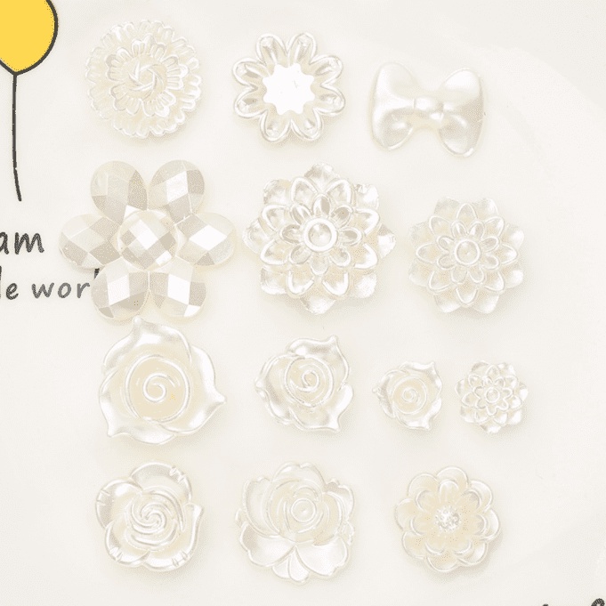 Combo 05 sticker gắn dép Crocs, Jibbitz hoa nhũ bóng hạt trai pearl