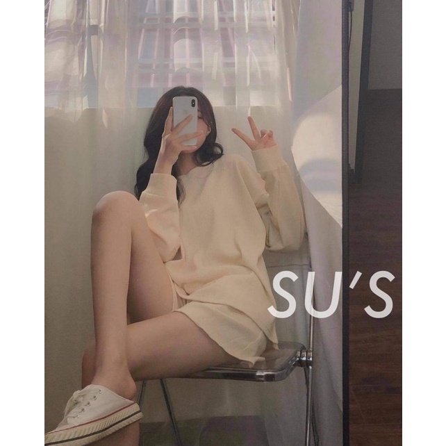 Set quần áo nữ 🌸 Bộ áo nỉ và quần đùi basic 3 màu ĐEN XÁM BE style Hàn Quốc bánh bèo ulzzang cá tính cho nữ PHULA 🌸